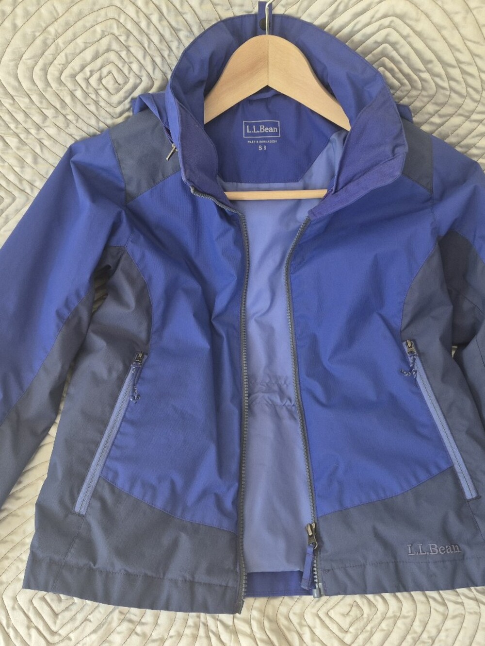 L.L. Bean Kids' Two-Tone Grey & Dark Periwinckle Hooded Raincoat